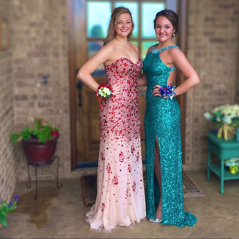 Jovani Red & Nude Strapless Prom Dress Size 10
